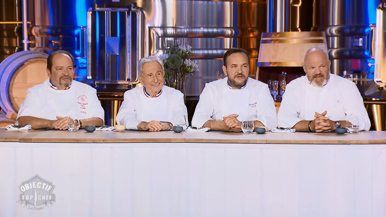 Objectif Top Chef : La dégustation des quasis de veau par Philippe Etchebest, Emmanuel Renaut, Gilles Goujon et Michel Guérard