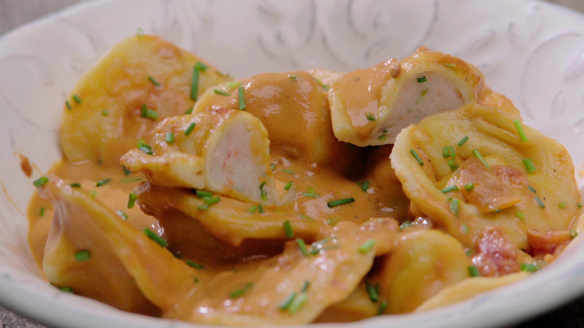 Loïc, fou de cuisine Raviolis farcis aux scampis à la sauce